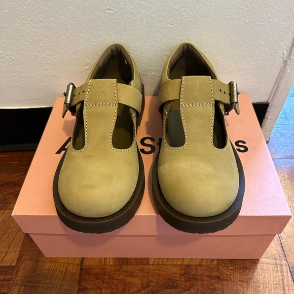 Acne Studios leather buckle khaki Mary Jane shoes - Picture 1 of 3